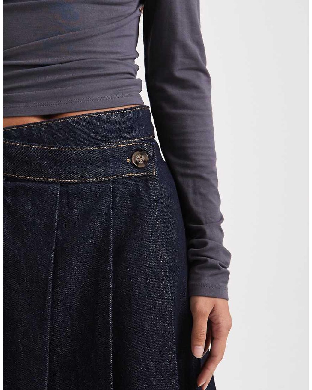 ASOS Blue Pleated Midi Denim Skirt