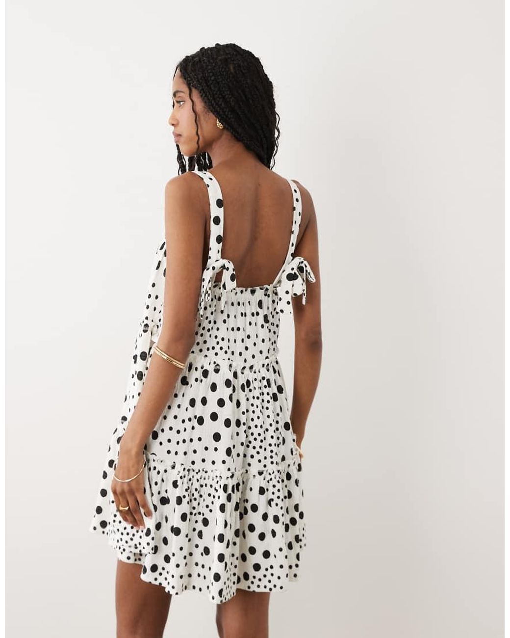 Miss Selfridge Natural Tie Shoulder Tiered Smock Mini Dress