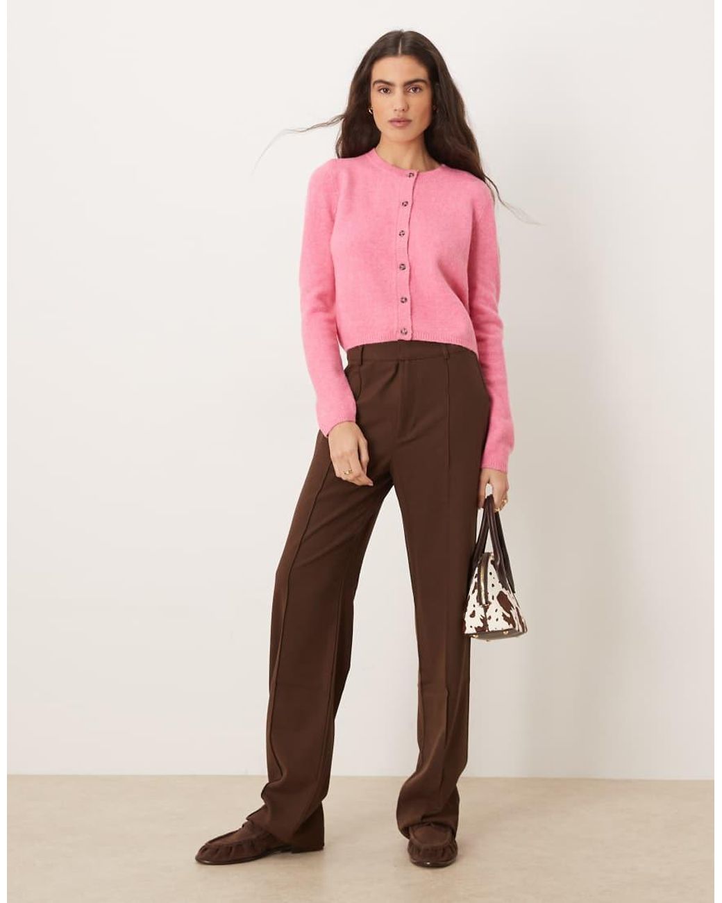 Jdy Pink Crew Neck Cardigan With Wool