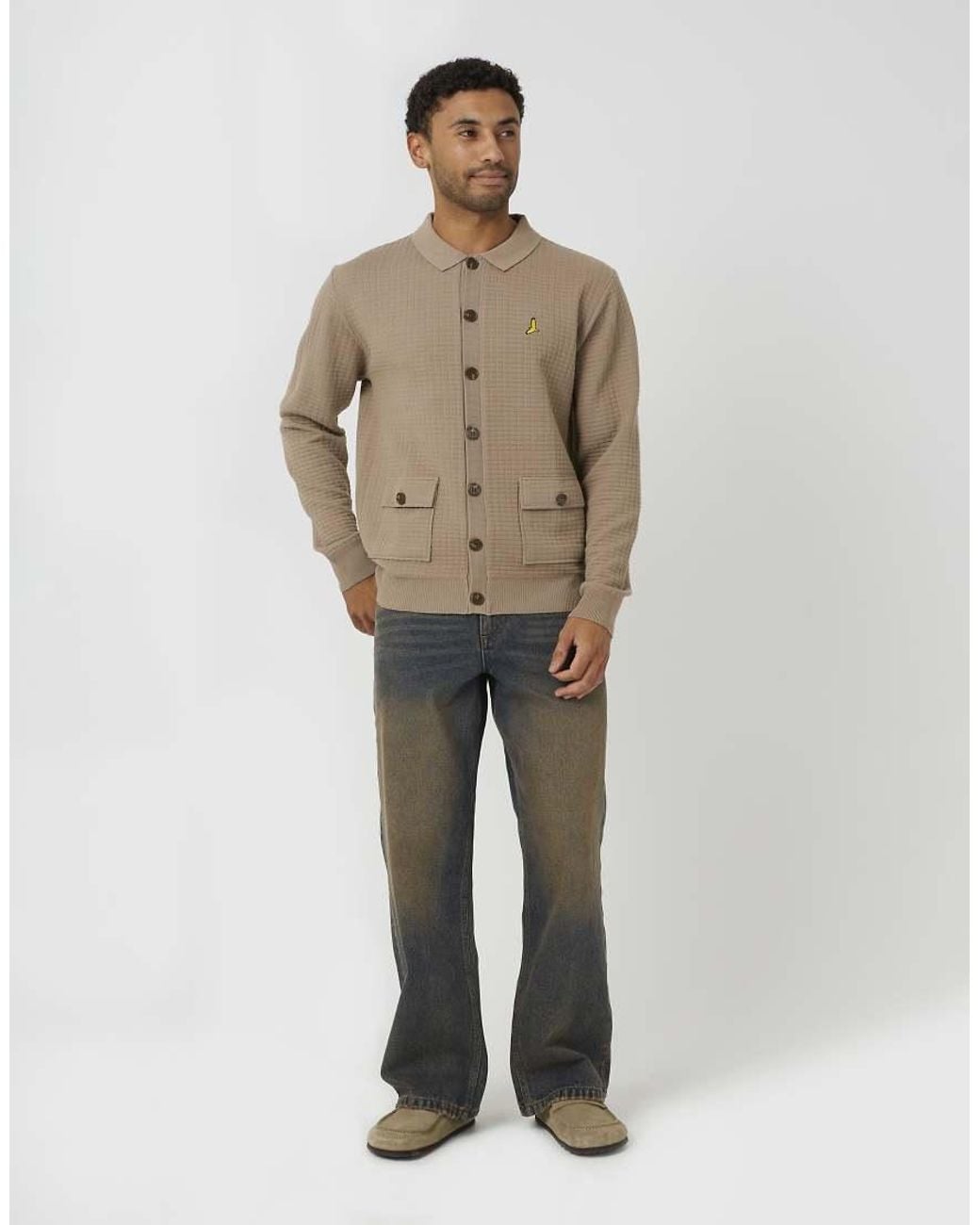 Brave Soul Natural Patch Pocket Knitted Cardigan for men