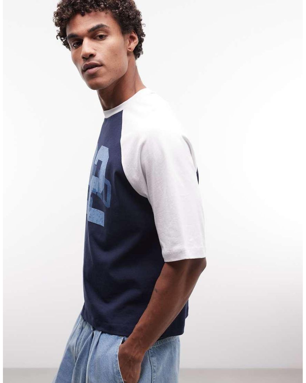 ASOS Blue Boxy Oversized T-shirt With 92 Graphic for men