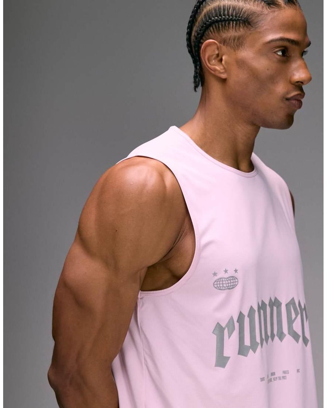 4505 Pink Nylon Performance Mesh Quick-dry Graphic Running Singlet for men