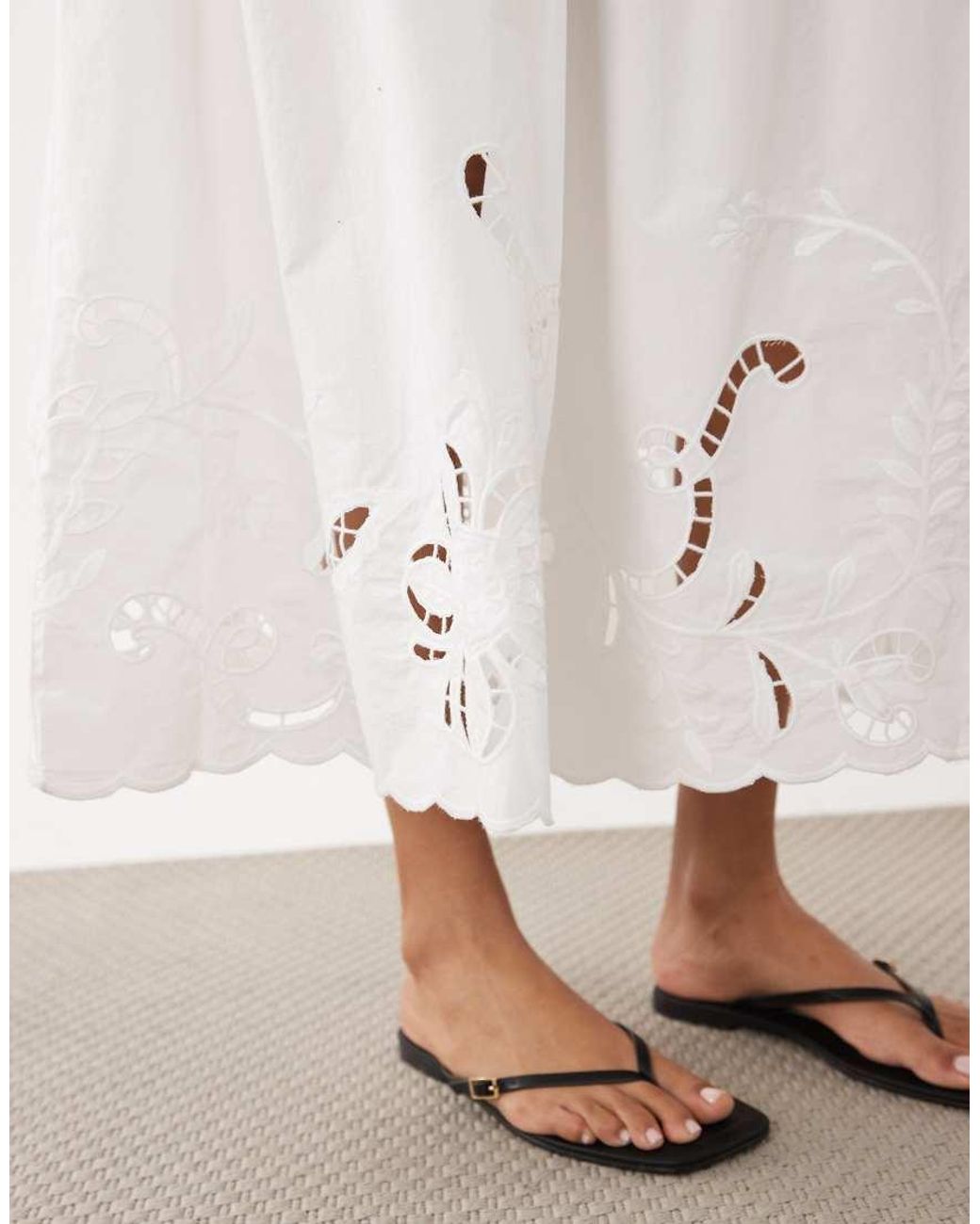 Gina Tricot White Pure Cotton Broderie Maxi Skirt