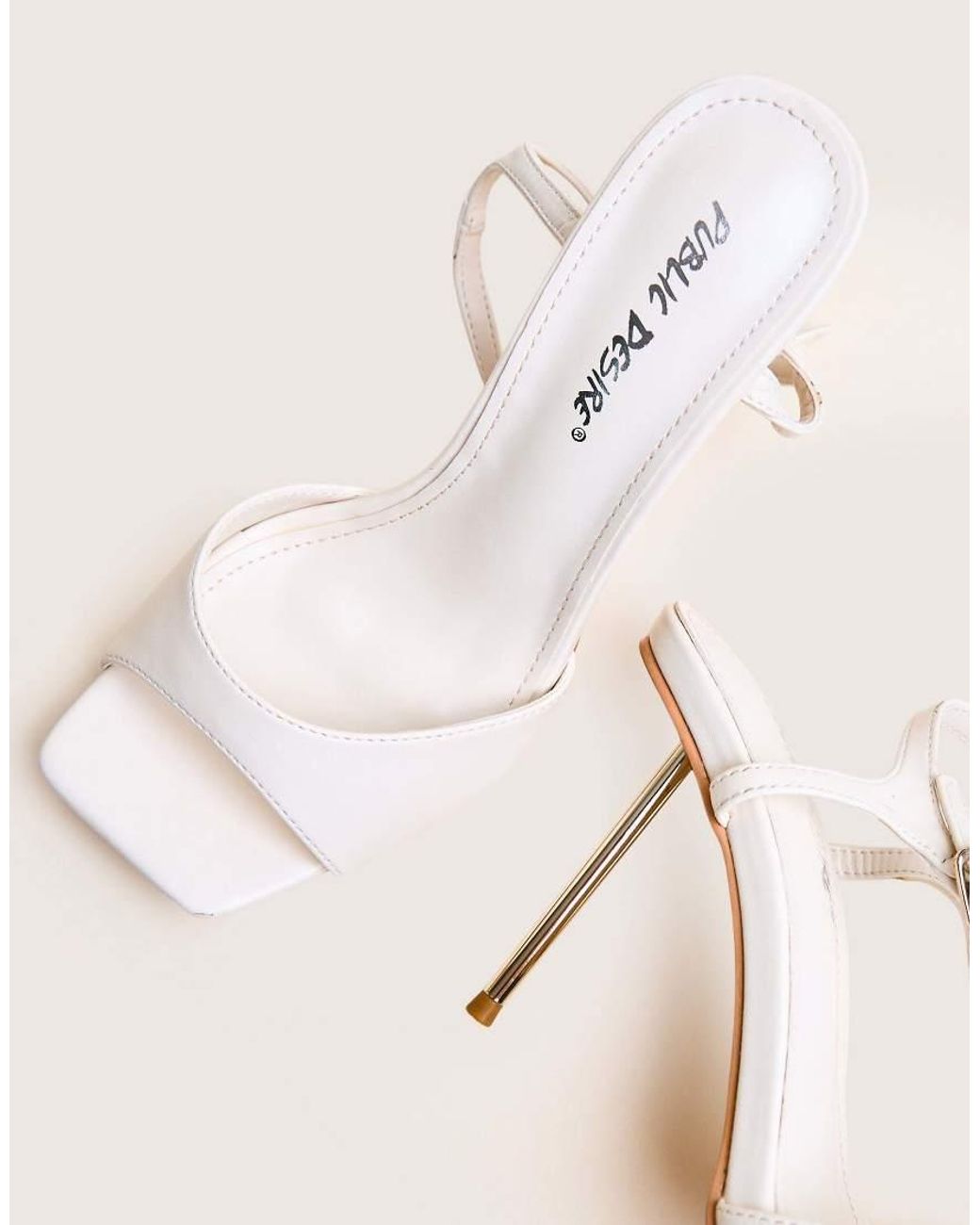 Public Desire Natural Vain Cream & Gold Pu Barley There Pencil Stiletto High Heels