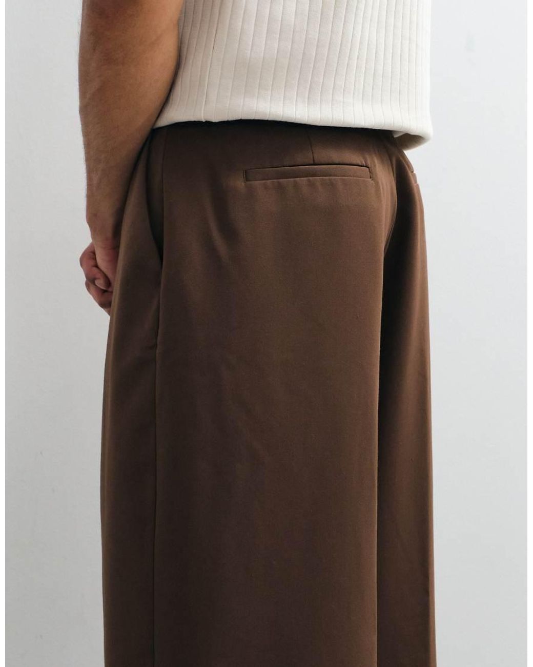 ASOS Brown Tailored Pleated Wide Barrel Leg Trousers for men
