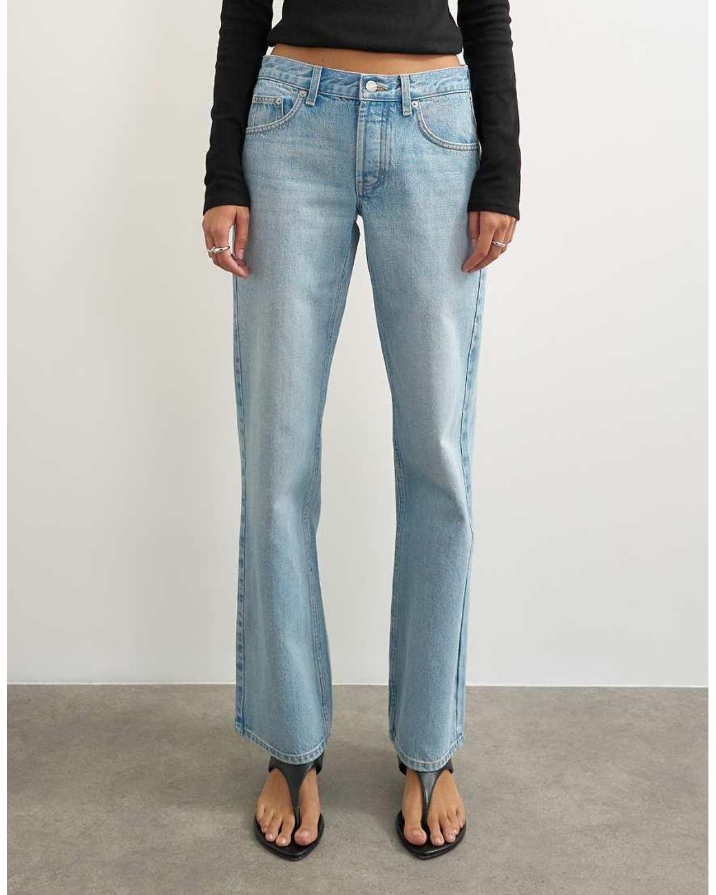 TOPSHOP Gray Ember Low Rise Relaxed Straight Leg Jean