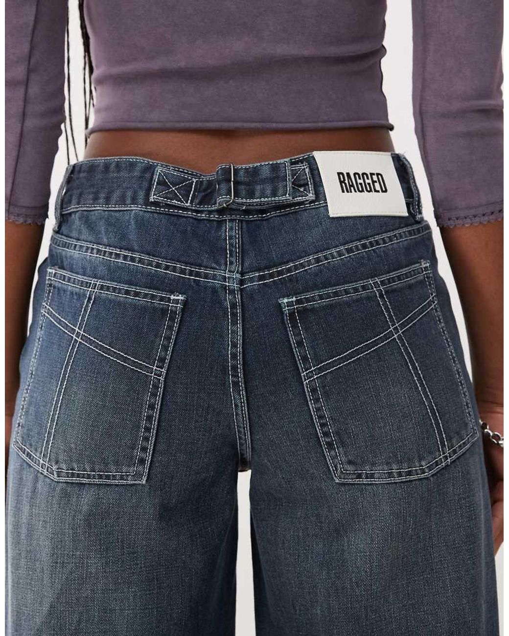 The Ragged Priest Blue Turn Up Hem Low Rise Baggy Fit Jeans