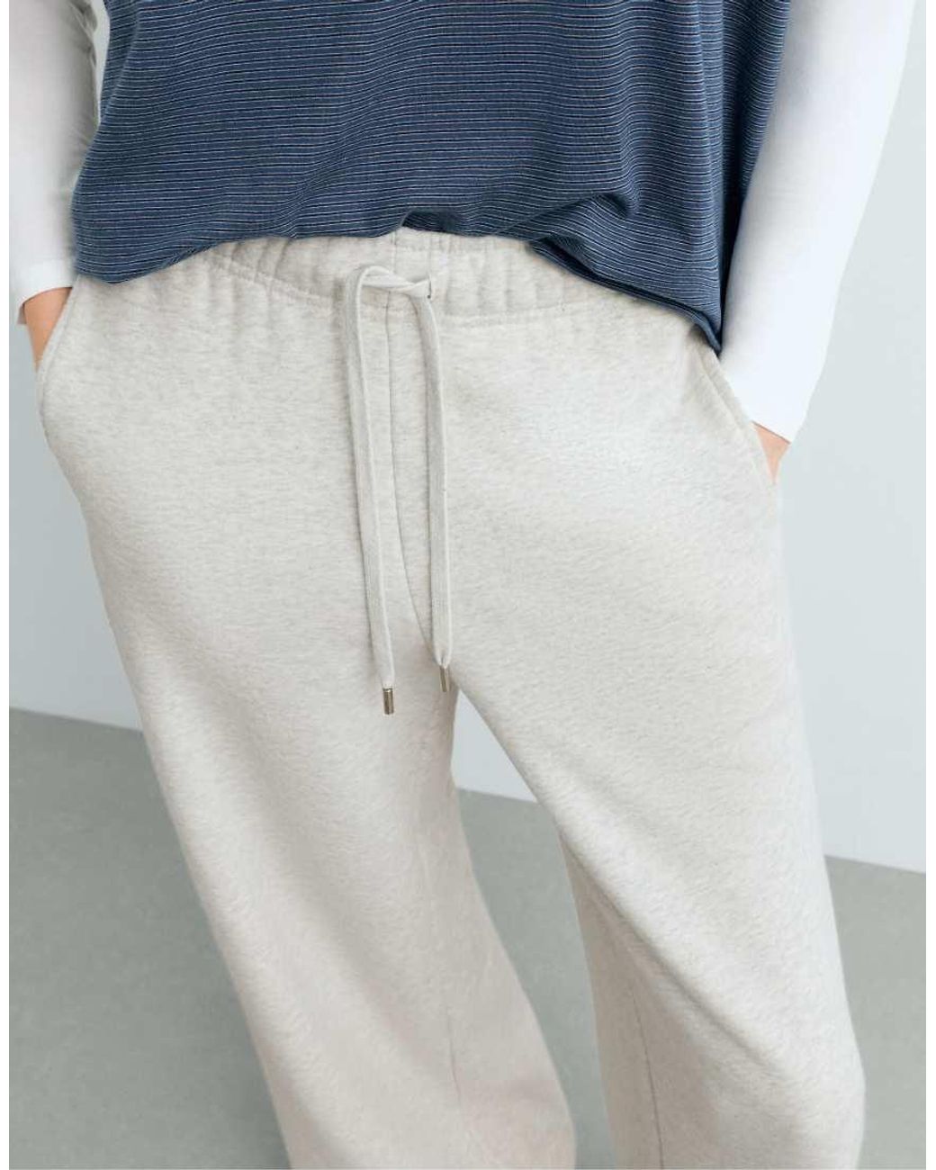 Oysho White Marl Cotton Straight-Leg Trousers