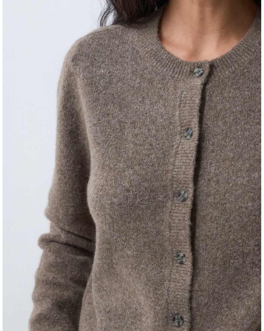 Jdy Gray Crew Neck Cardigan With Wool