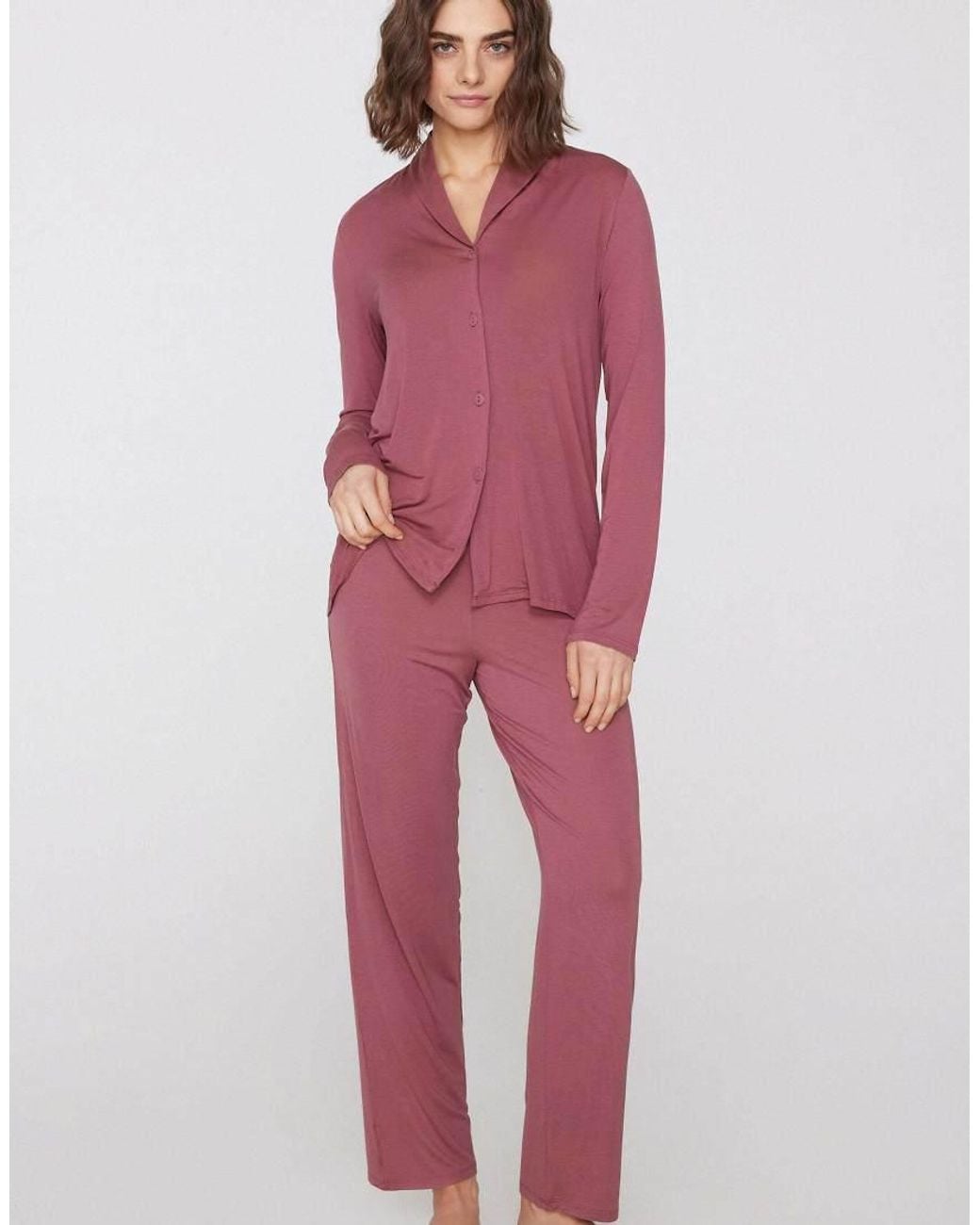 Tezenis Red Long Open Viscose Pyjamas