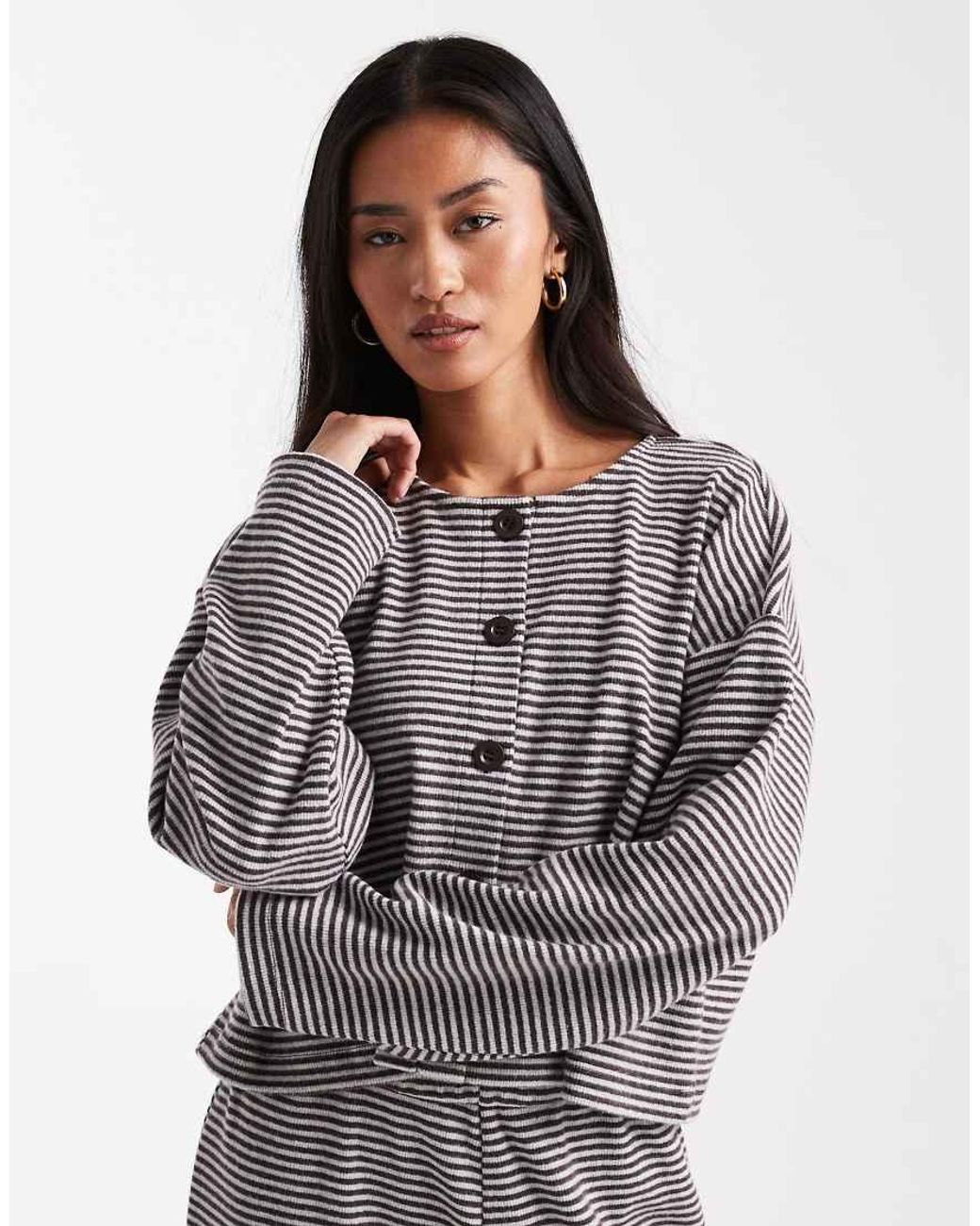 Miss Selfridge Gray Stripe Brushed Rib Cardigan Co-ord