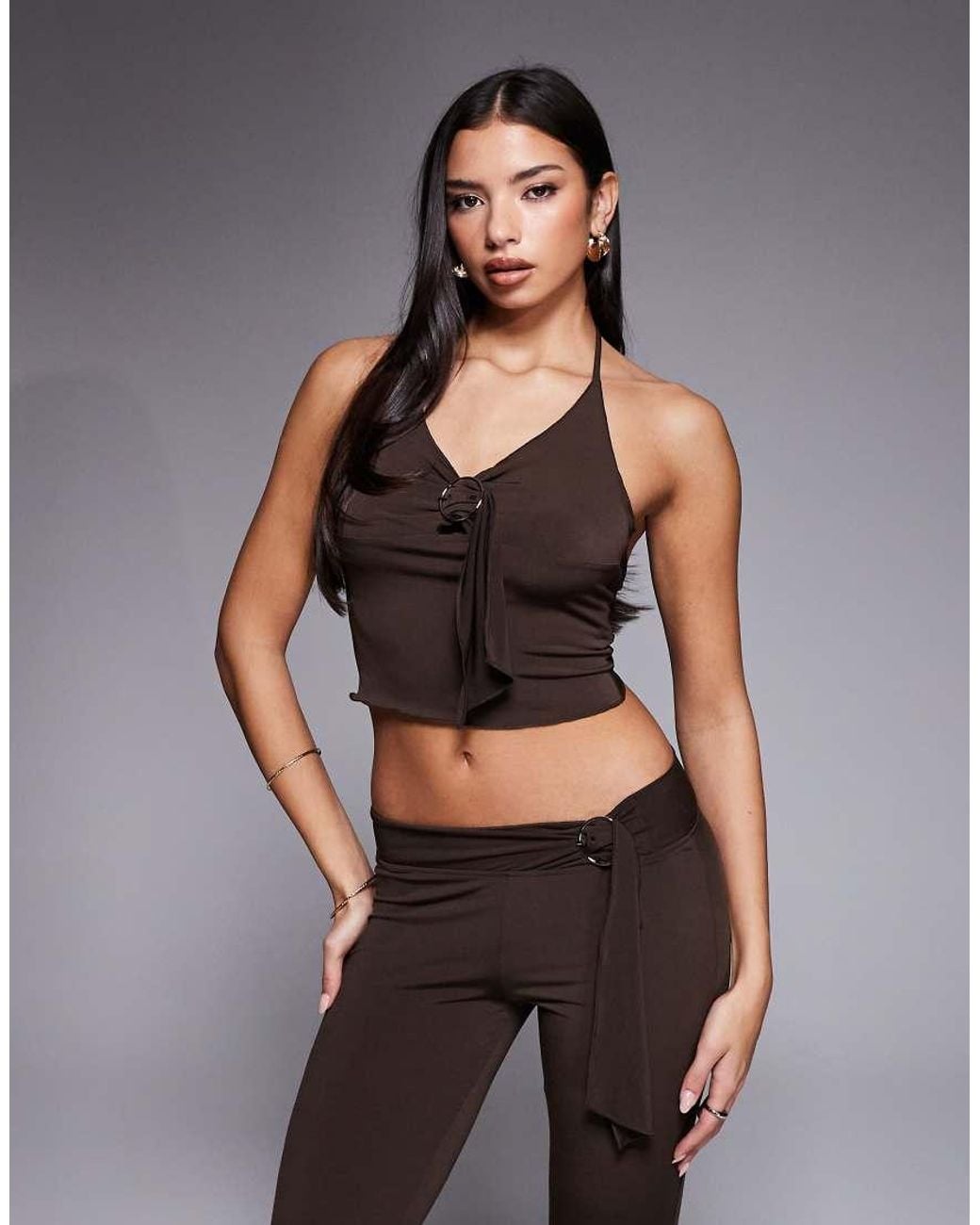 I.AM.GIA Gray Siofra Metal Hardware Drape Detail Cropped Cami Top