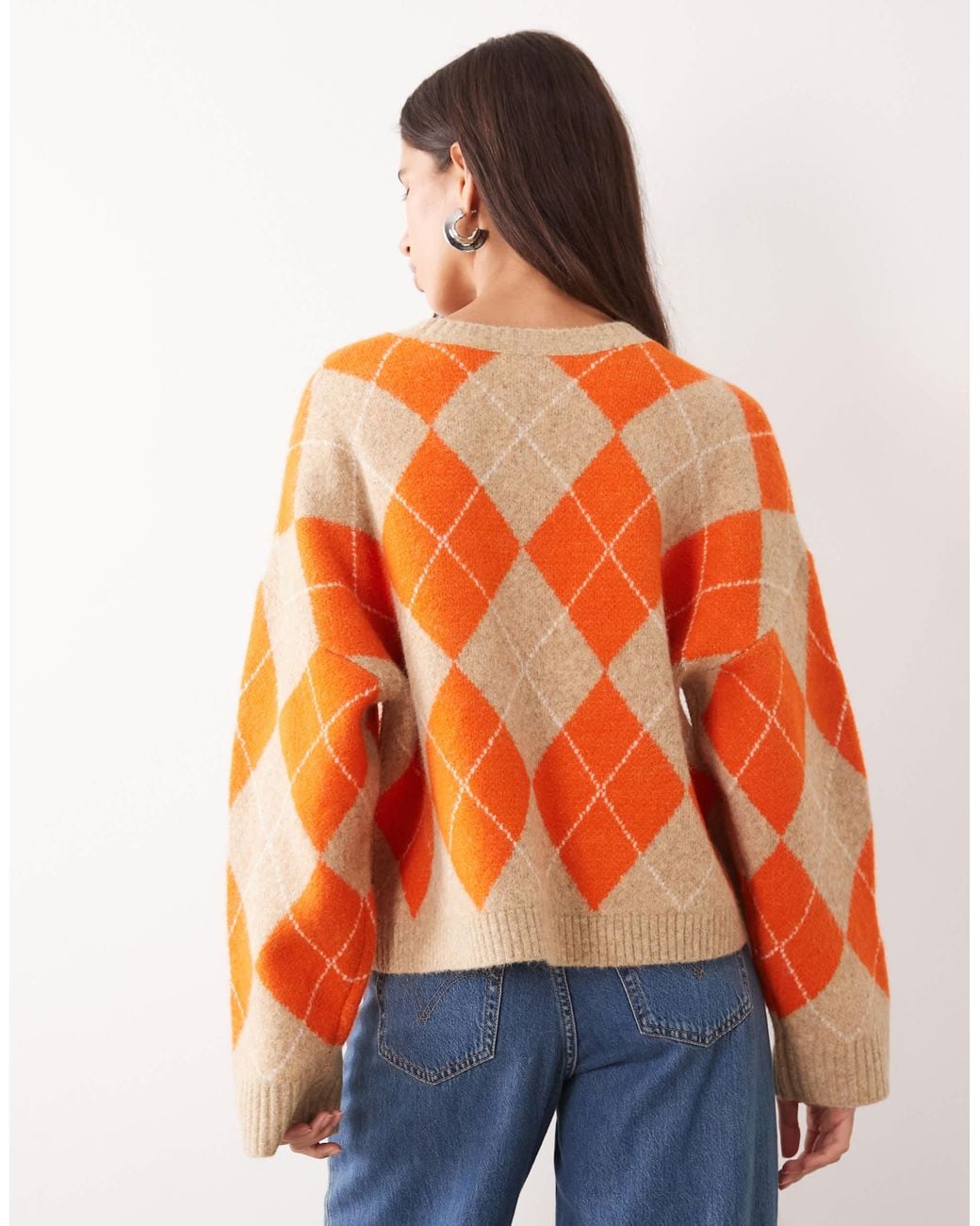 ASOS Orange Argyle Crew Neck Jumper