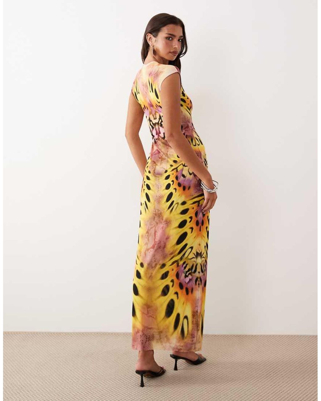 Vestido Maxi De Malla Con Cuello Redondo Mylo En Estampado Animal Malva AFRM de color Natural