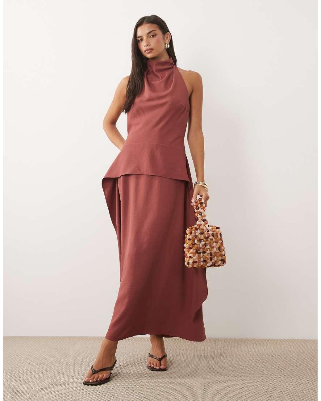 ASOS Red Cowl Neck Double Layer Maxi Dress