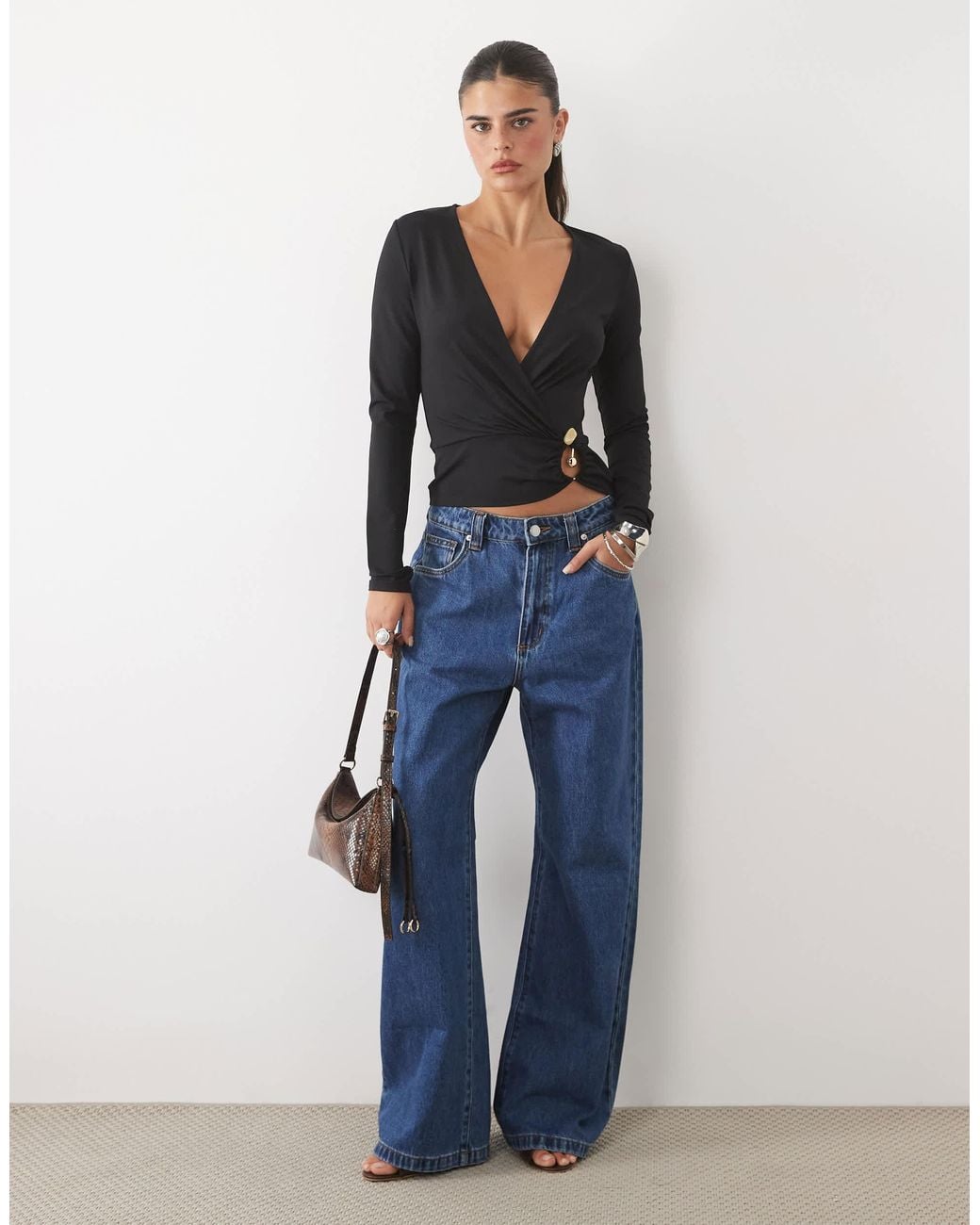 ASOS Black Polyamide Hardware Wrap Top
