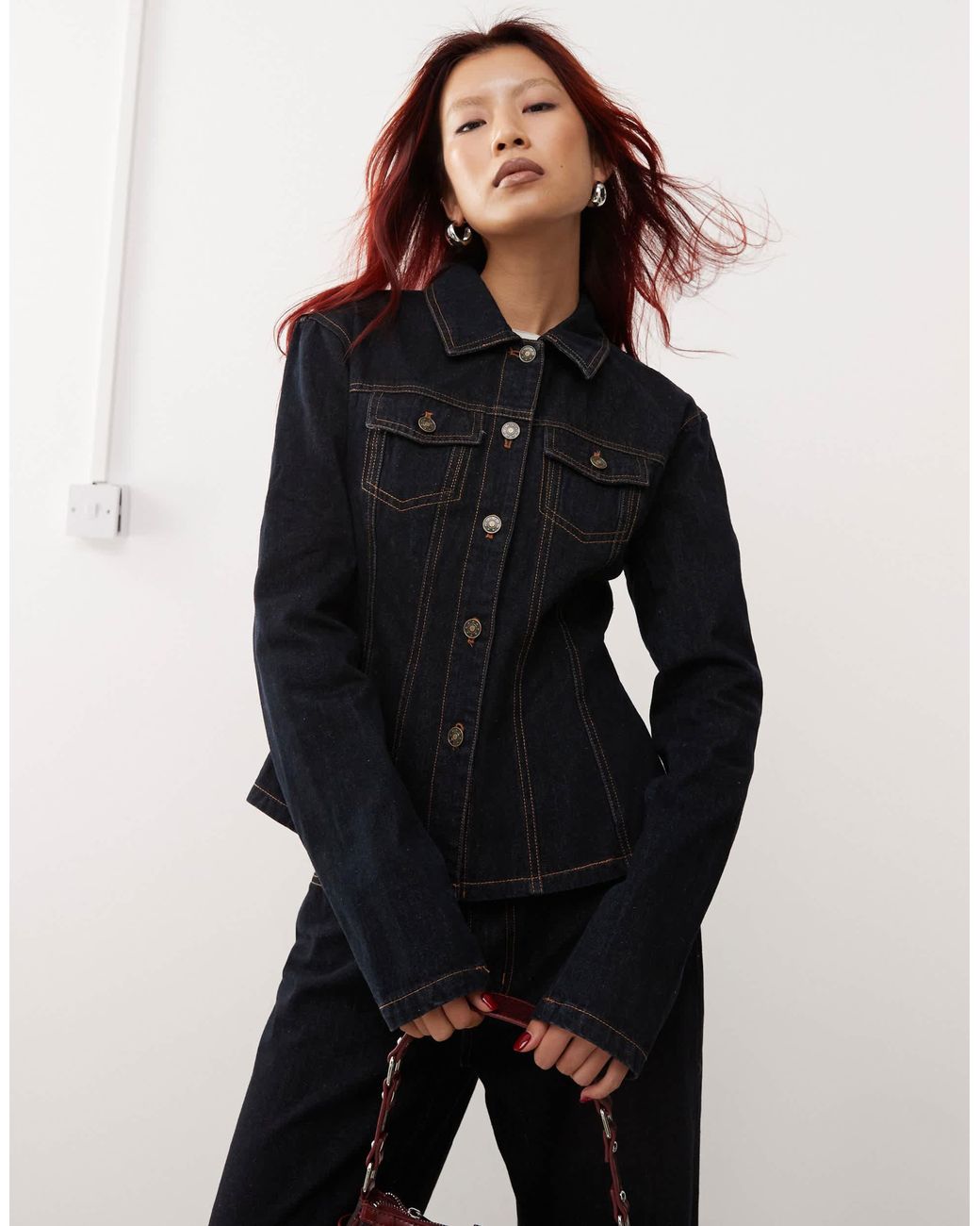 Lioness Cinch Detail Denim Jacket Co-ord in Black | Lyst Lioness Cinch Detail Denim Jacket Co-ord in Black | Lyst