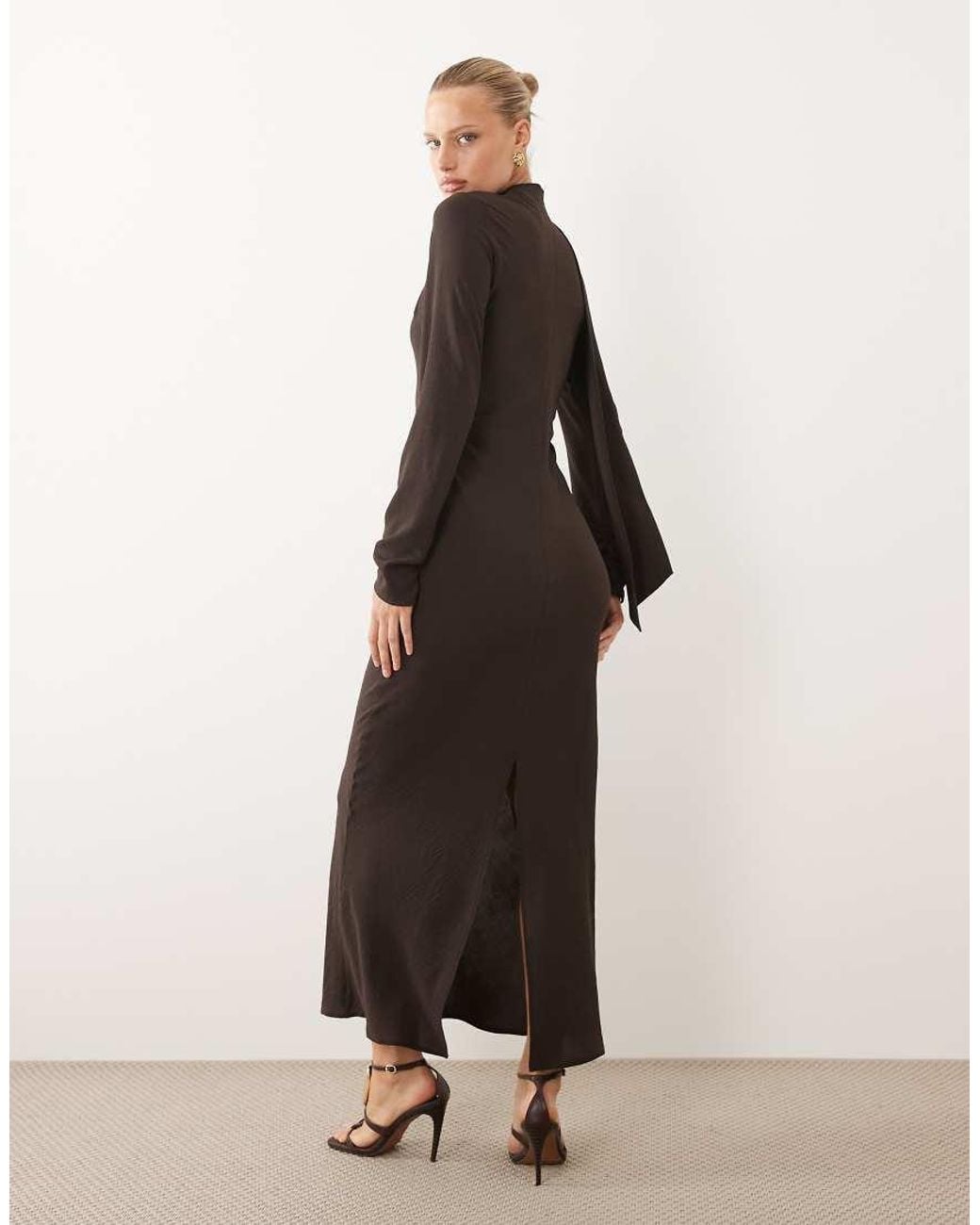 ASOS Multicolor Long Sleeve Scoop Neck Maxi Dress With Scarf