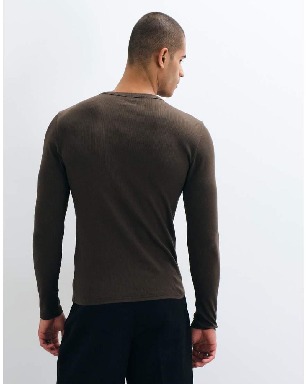 ASOS Black Muscle Fit Long Sleeve Henley T-shirt for men