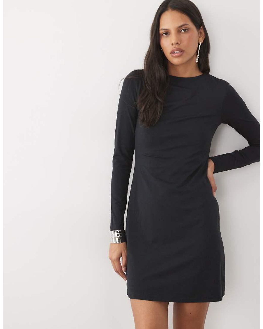 Abercrombie & Fitch Black Long Sleeve Low Cowl Back Mini Dress