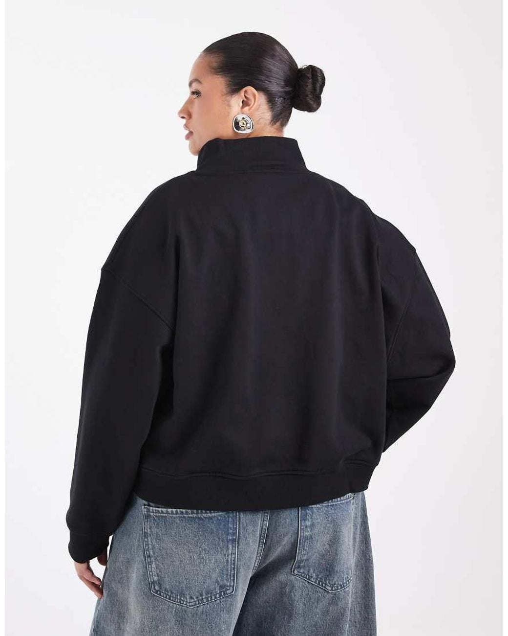 ASOS Blue Asos Design Curve Half Zip Funnel Neck Boxy Brushback Sweatshirt