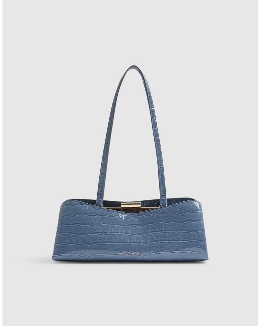 River Island Blue Croc Print Metal Frame Shoulder Bag