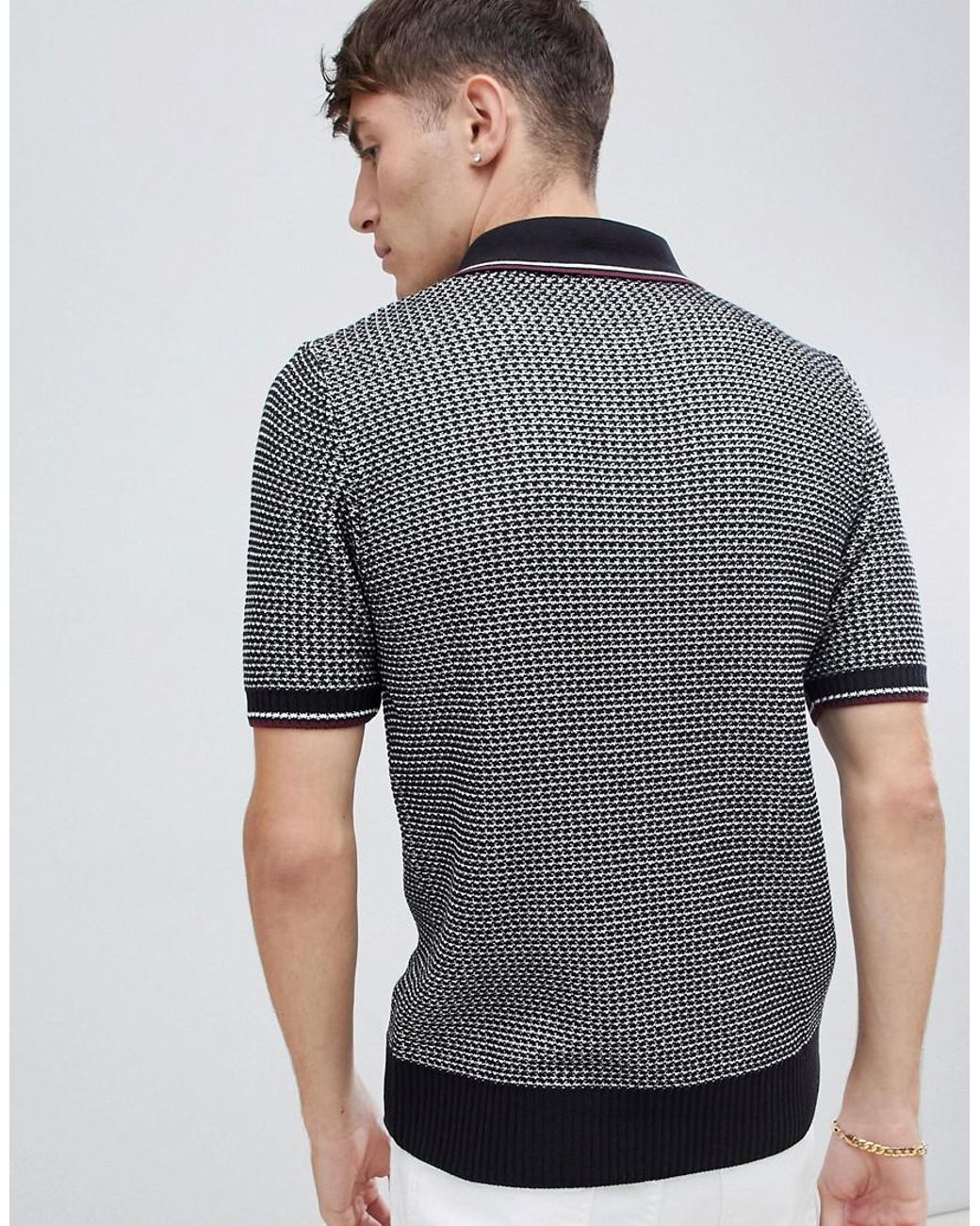 Fred Perry Reissues Woven Textured Knitted Polo In Black/white for Men |  Lyst