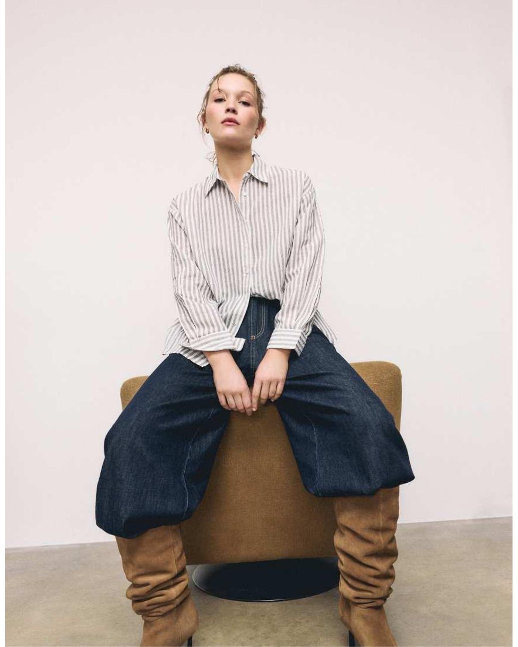 Stradivarius Blue Linen-Effect Shirt