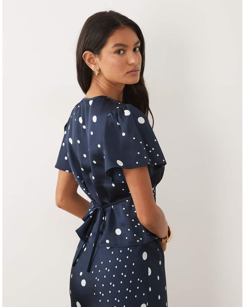 Wednesday's Girl Blue Short Sleeve Satin Top With Lace Trim