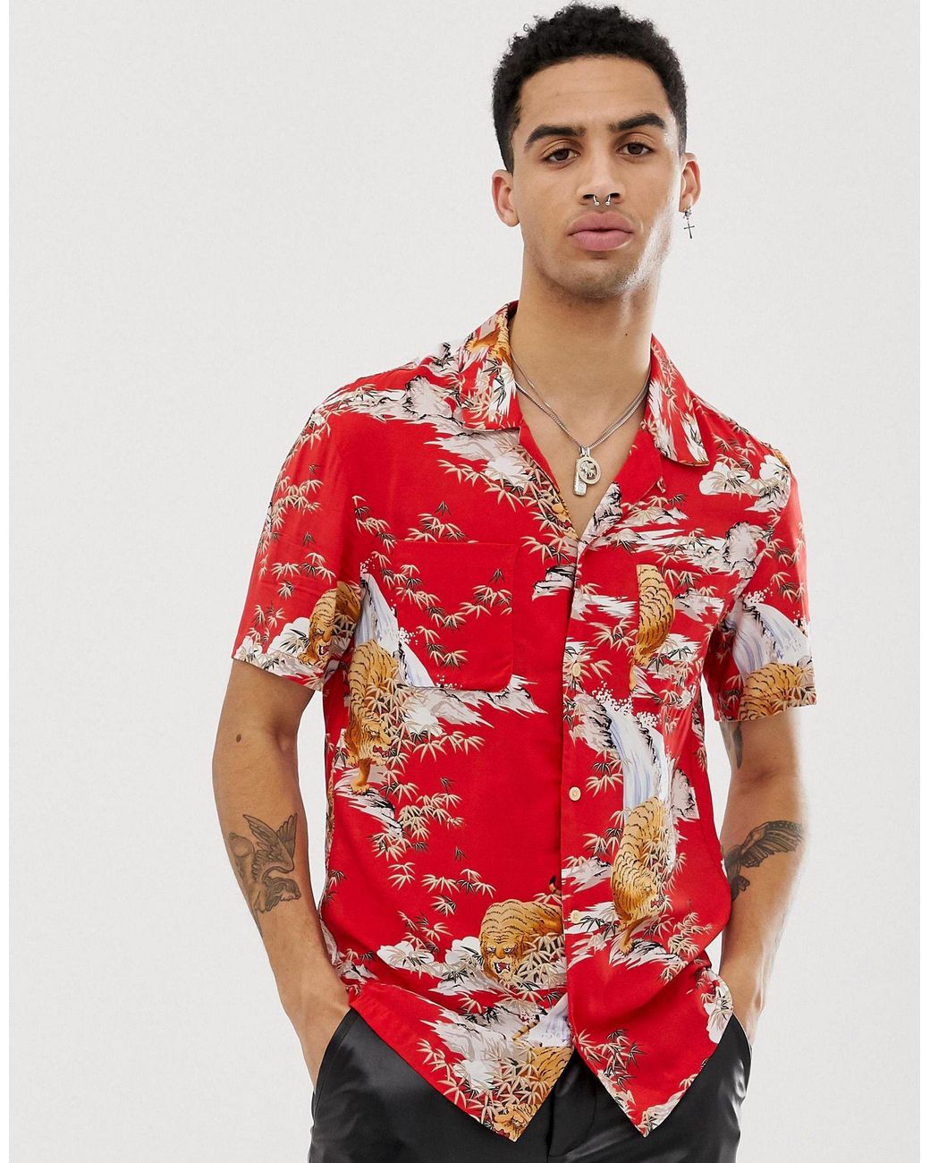 Chemise à motif tigre avec col à revers AllSaints pour homme en coloris  Rouge | Lyst