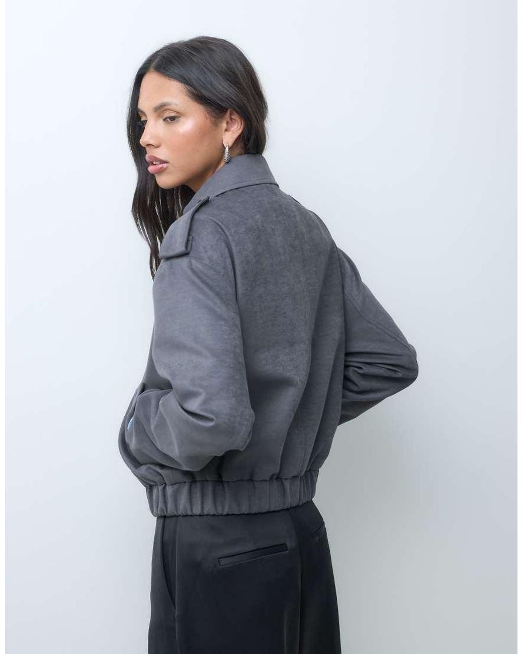 ASOS Blue Top Collar Faux Suede Bomber Jacket