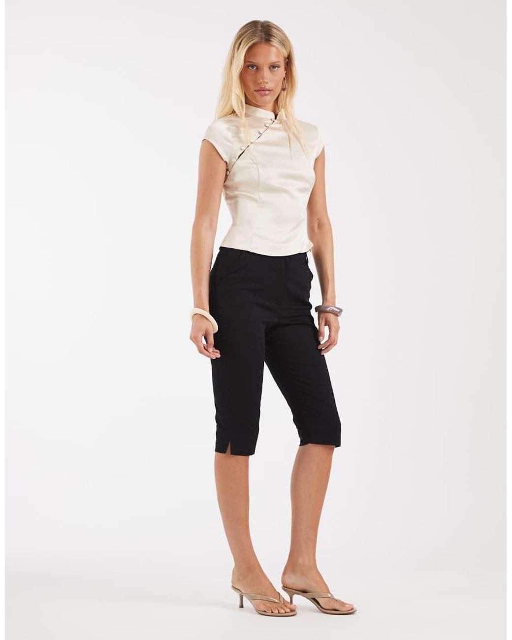 ASOS Natural Satin Mandarin Collar Button Through Top