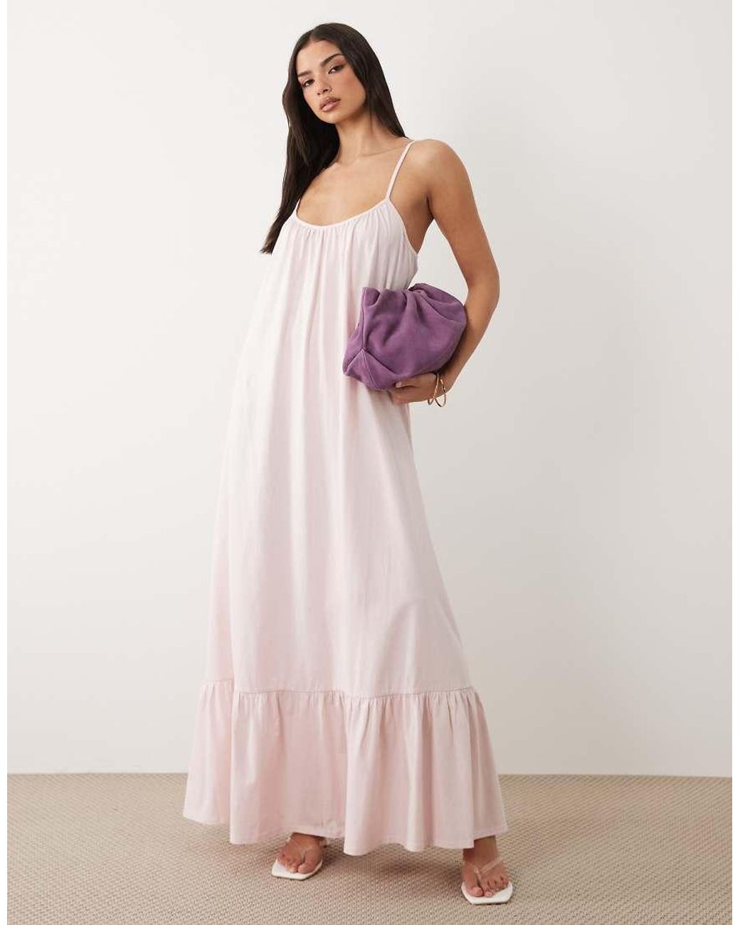Gina Tricot Pink Pure Cotton Flowy Strappy Maxi Dress