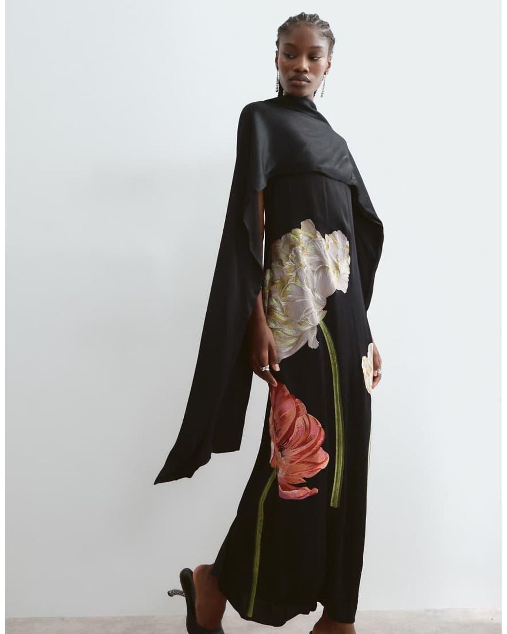ARRANGE Black Floral Embroidered Satin Overlay Maxi Dress