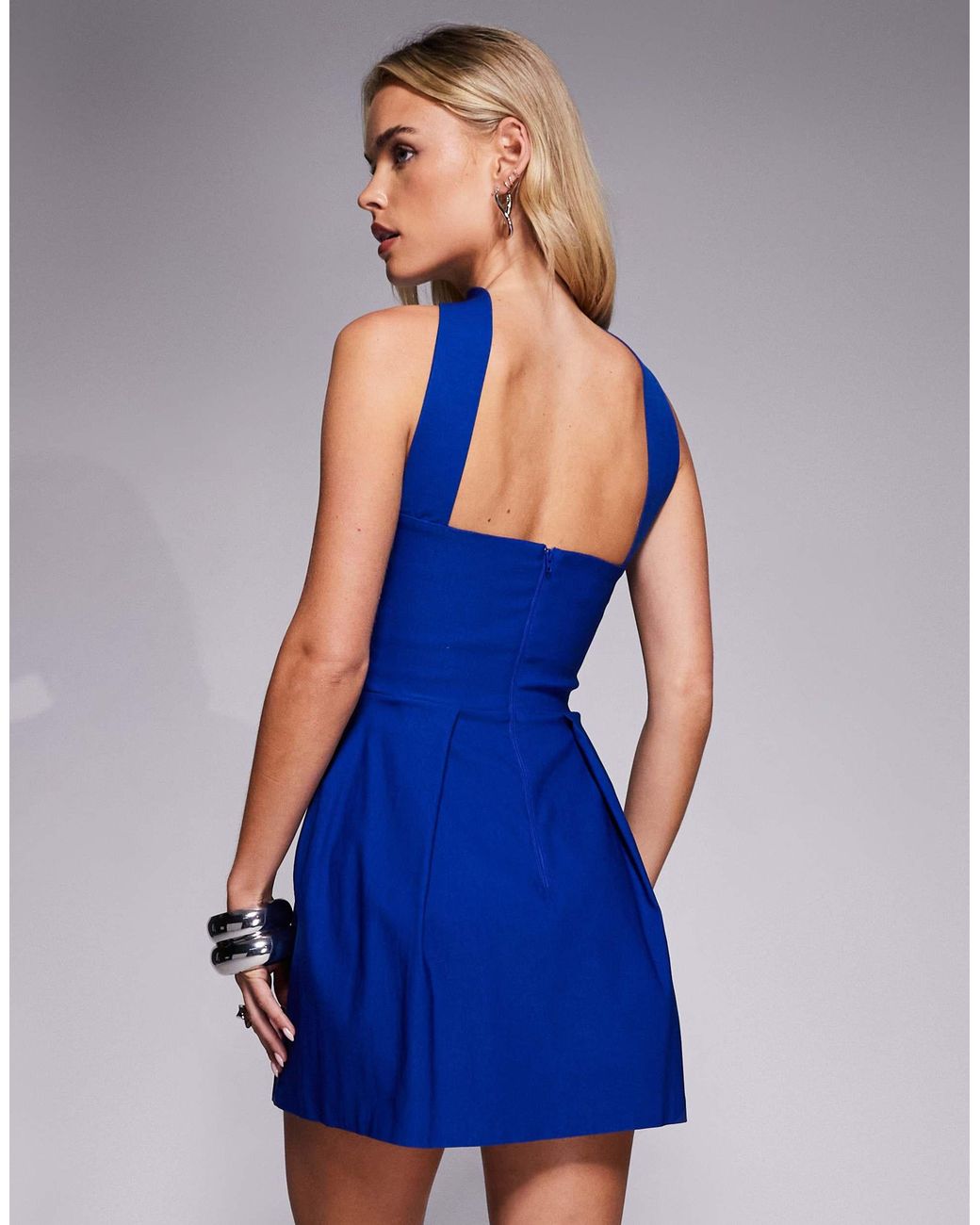 Vesper Petite Blue – trägerloses minikleid aus bengaline