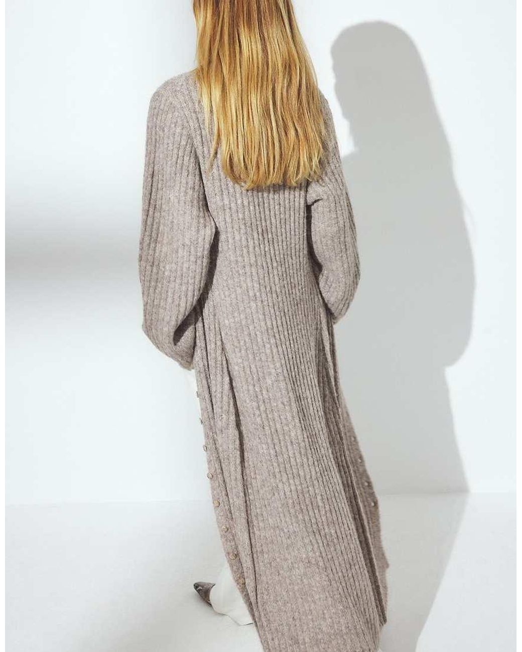 NA-KD Gray Knitted Wool Blend Cardigan Maxi Dress