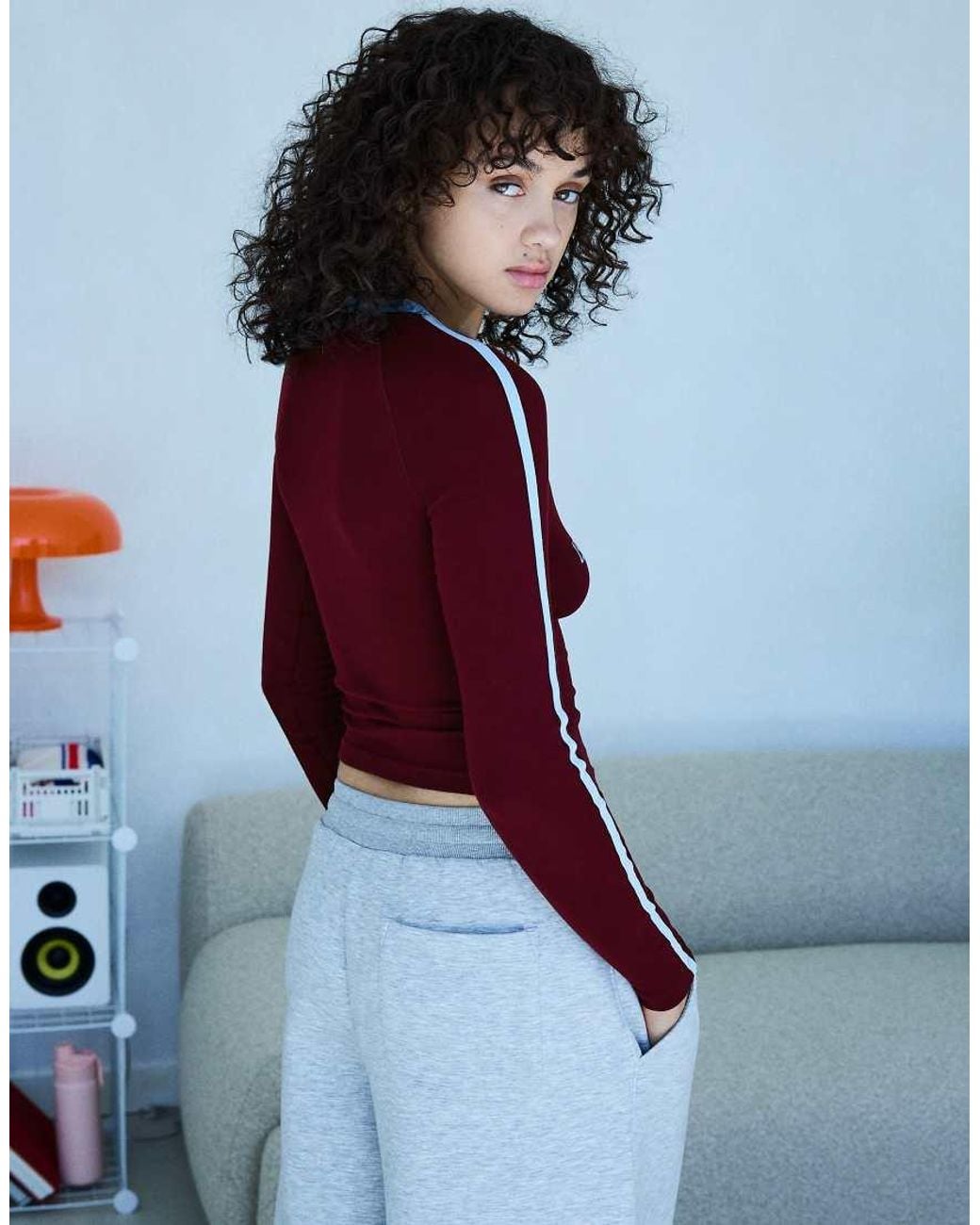Bershka Red Contrast Print Long Sleeve T-shirt