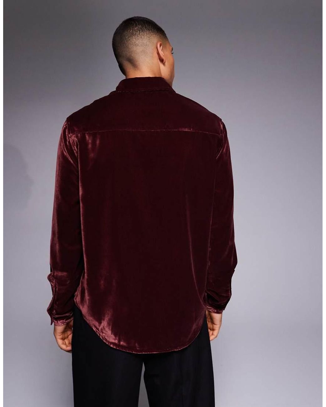 ASOS Red Relaxed Velvet Shirt for men