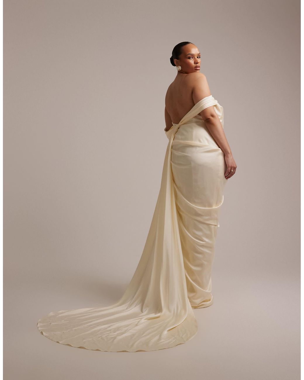 ASOS Asos Design Curve Draped Bardot Tie Back Maxi Wedding Dress in ...
