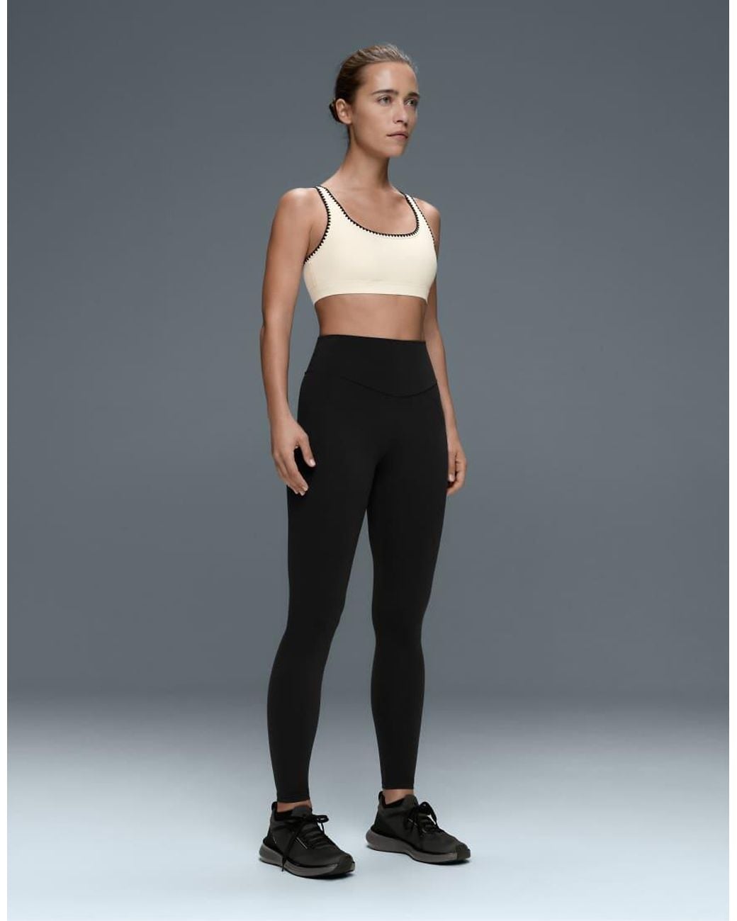 Oysho Natural Medium-support Comfortlux Sports Bra With Contrast Seams