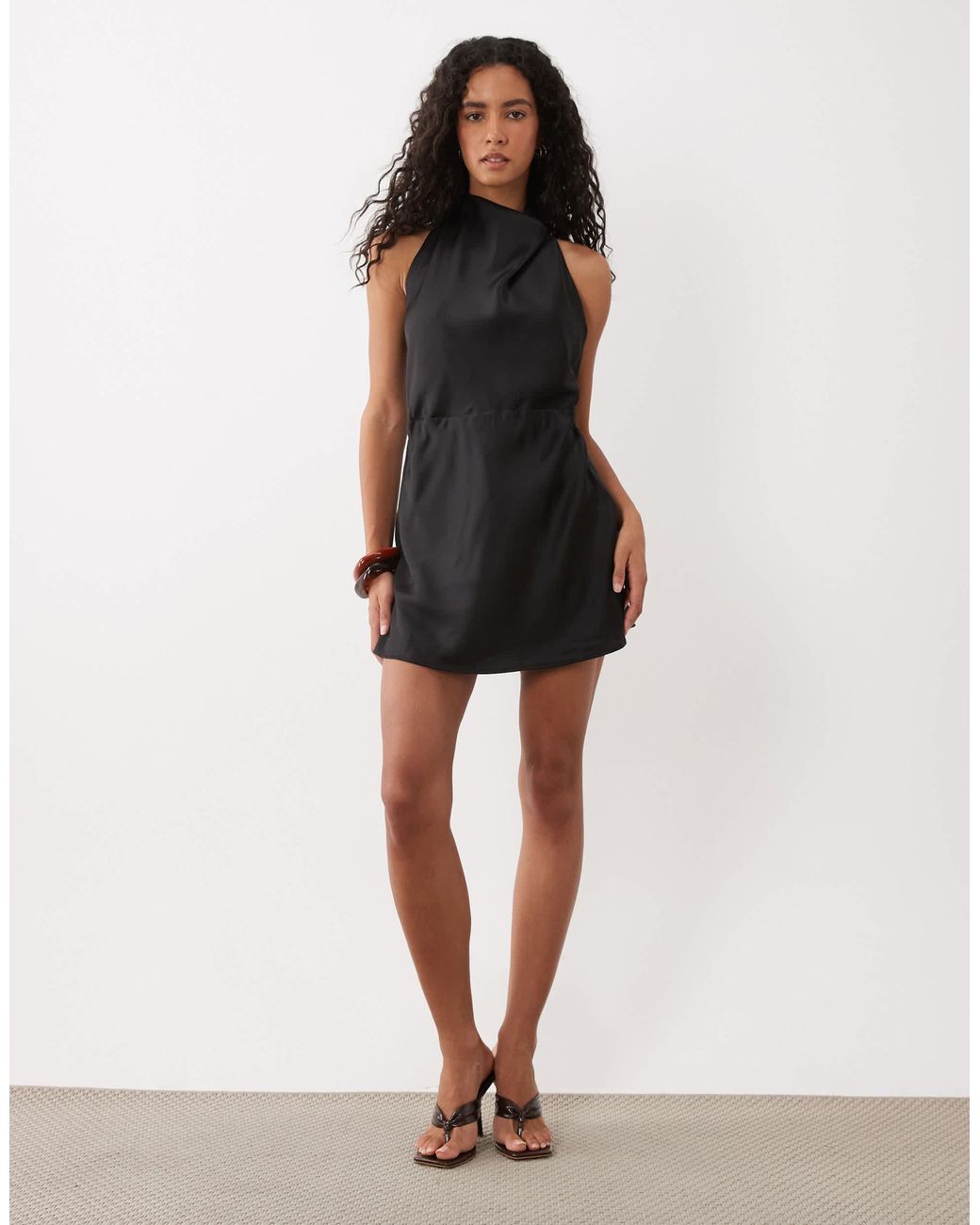 Mango Black Cowl Neck Mini Dress