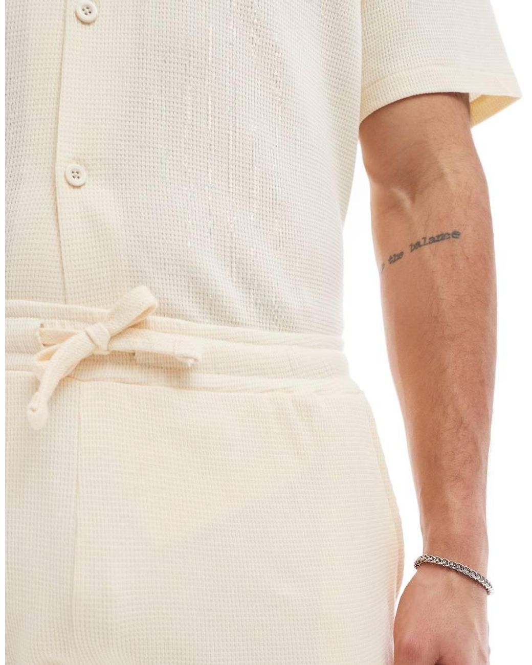 Aray White Waffle Shorts Co-ord for men