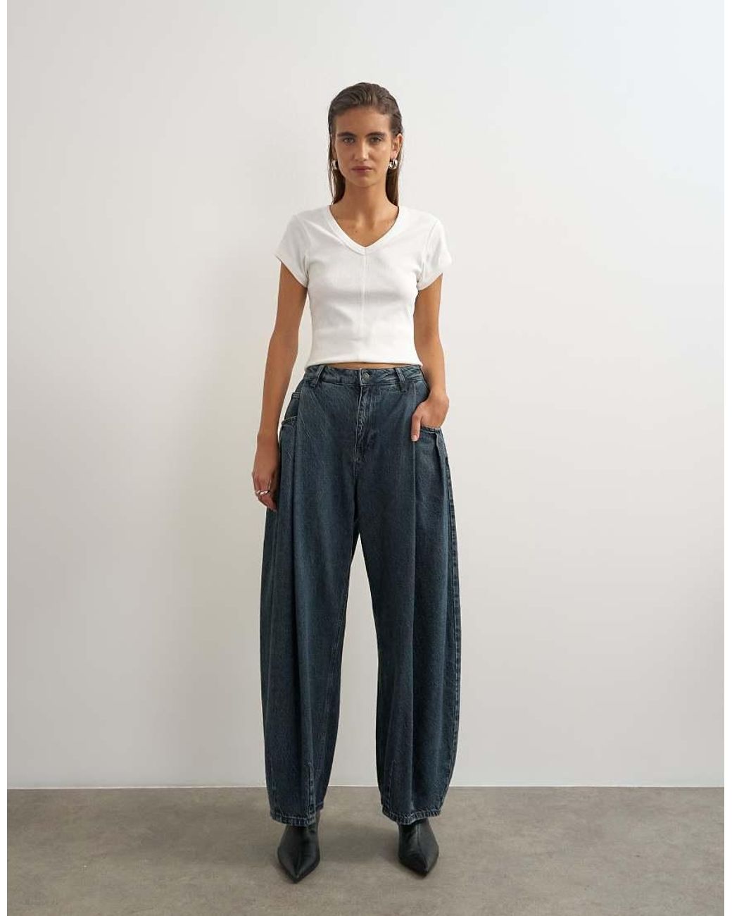TOPSHOP Blue Cocoon Mid Rise Barrel Jean