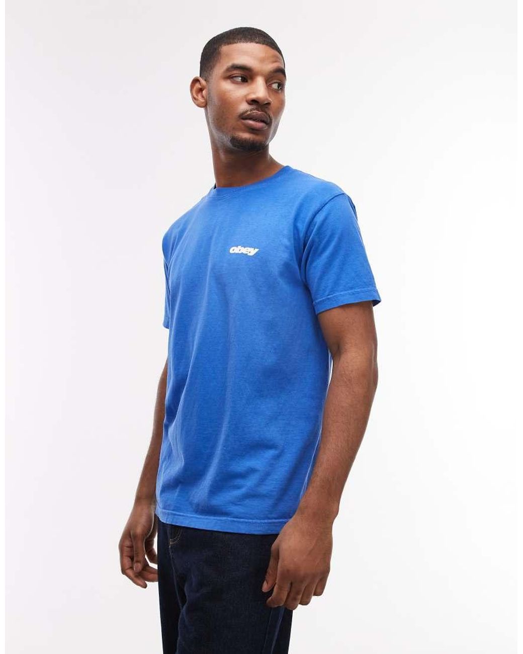 Obey Blue Bounce Logo T-shirt With Back Print for men
