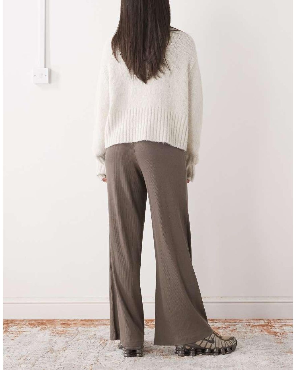 Noisy May Natural Ribbed Wide Leg Trouser