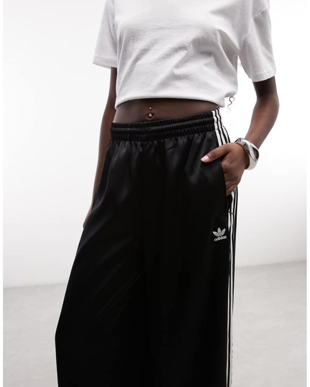 Adidas Originals Black Wide Leg Satin joggers