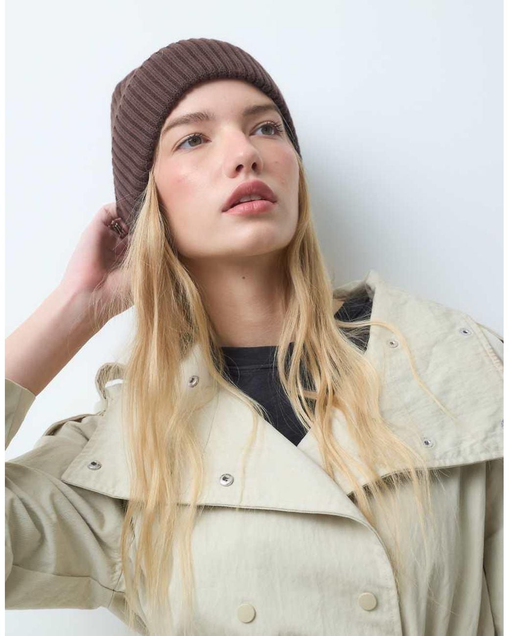Pieces Brown Chunky Rib Knitted Beanie