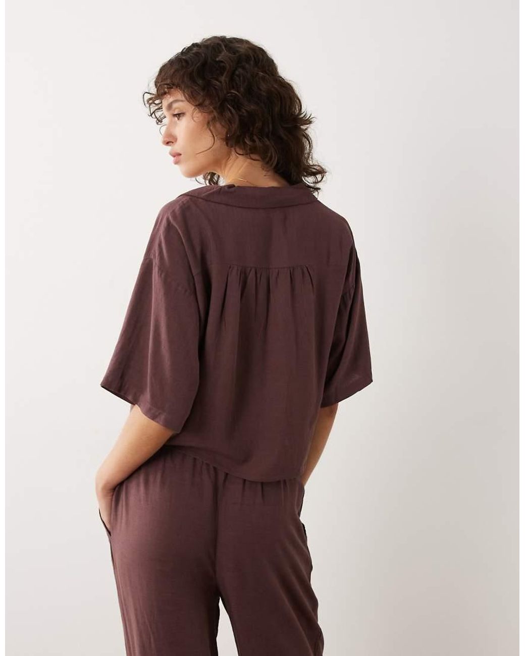 Jdy Brown Tie Front Linen Mix Shirt Co-ord