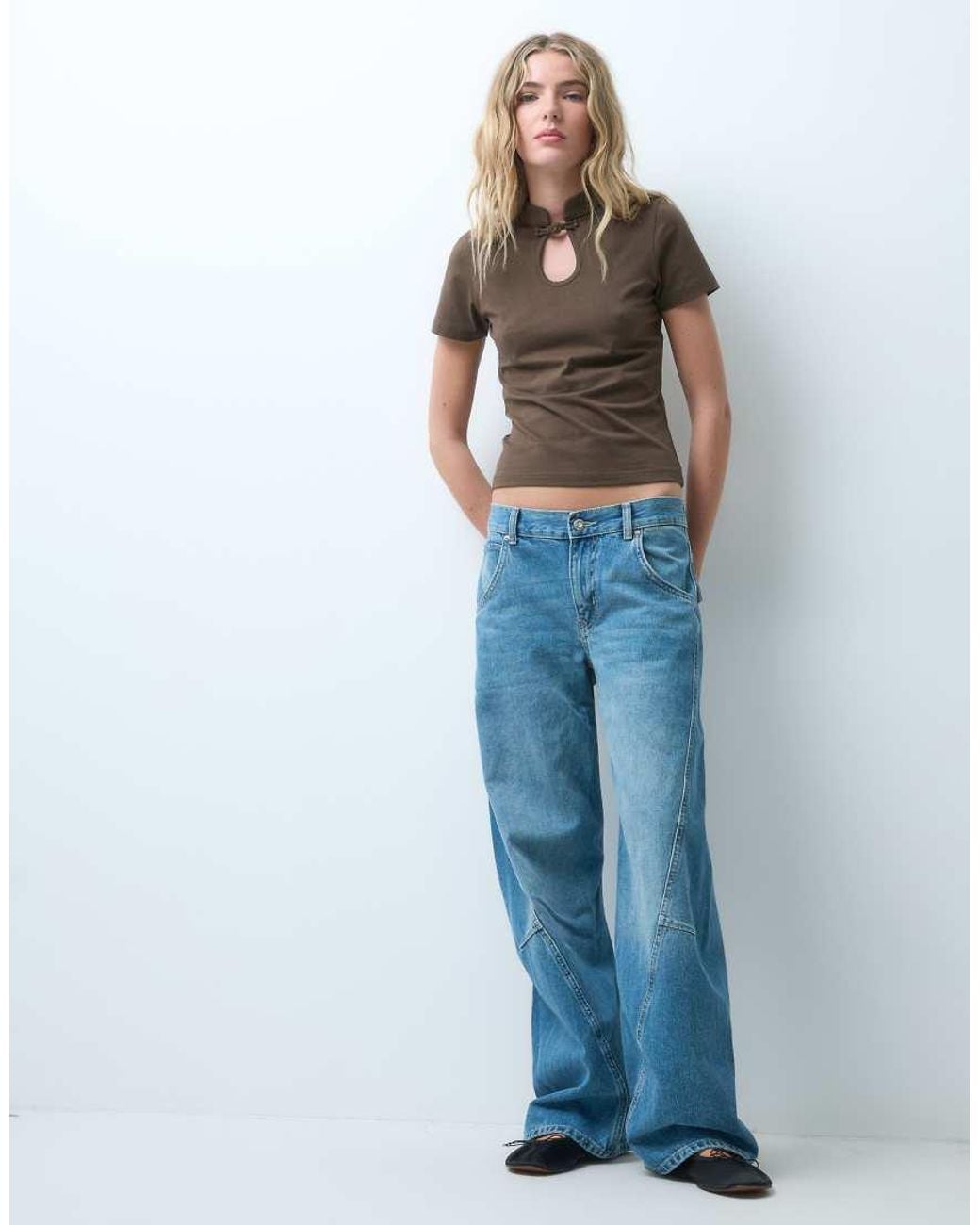 JJXX Brown Keyhole Top With Pankou Detail
