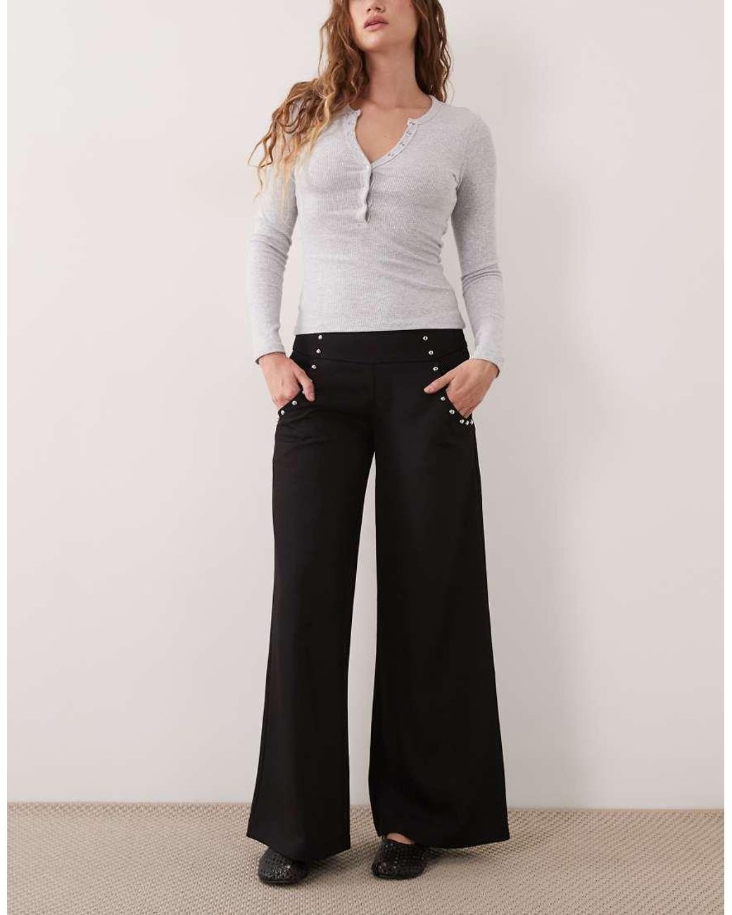 Motel White Andota Stud Detail Wide Leg Trouser